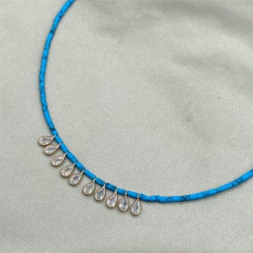 Thin Turquoise Gemstone On Damlalı Necklace
