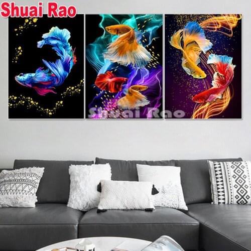 New Diamond Painting Triptych"Gold fish Koi"diamond embroidery Full Square Round Drill Diy Mosaic 5d Puzzle Crystal Wall Art