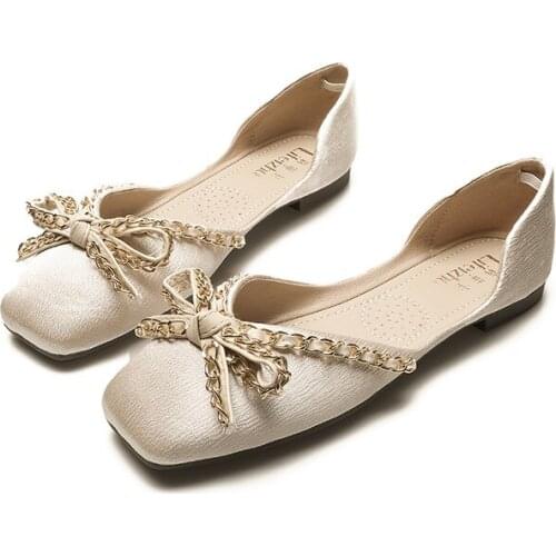 Luxury D'orsay Flats for Women Butterfly Knot Bling Pointed Toe Shallow Flat Shoes Female Wedding Party Work Boat Shoes