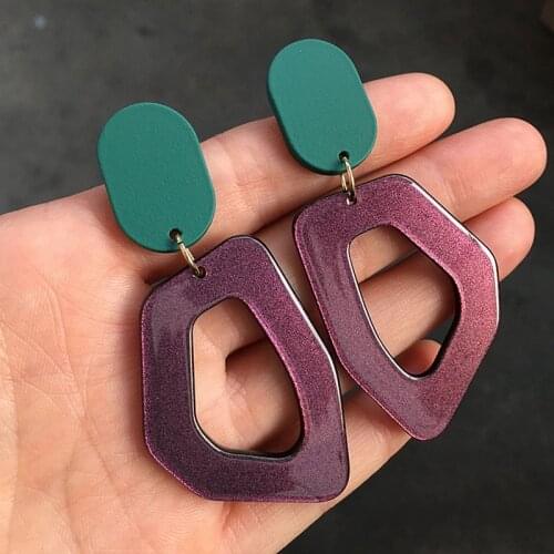 UJBOX Noble Irregular Acrylic Resin Earrings Female Dark Green Purple Wedding Statement Party Drop Dangle Earrings