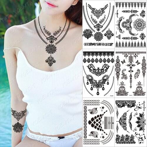 Waterproof Temporary Tattoo For women Black rose tato India Henna Tattoo body art lace tatto Love Flower Pattern