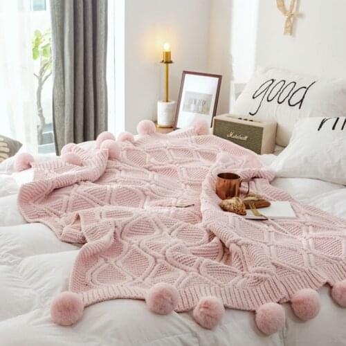 Tassel ball knitted blanket Solid color Chenille thread blanket Air Conditioning lunch break Sofa cover blanket