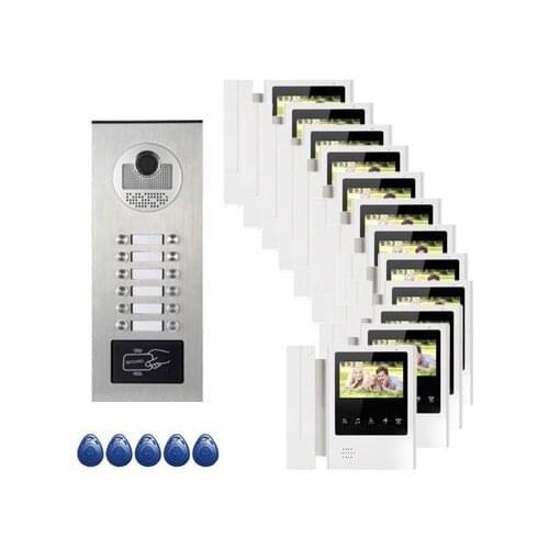 XINSILU Top Quality Security Intercom System Doorphone For 12-apartments in 1 Floor 4.3"Video Door Phone Monitors ID card Unlock