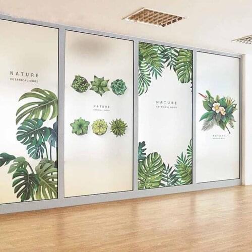 Green plant balcony window mobile sliding door glass sticker bedroom light transmission opaque electrostatic frosted film