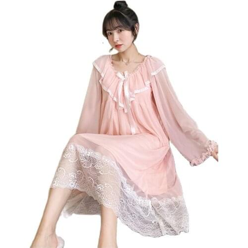 Women Cotton Dress Princess Sleepshirts Vintage Palace Style Lace Embroidered Nightgowns.Victorian Nightdress Lounge