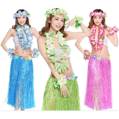 5pcs/set 80CM Multicolor both men /women Party Beach show DressClothes Elastic Waistline Adult single layer Hawaii Dance dress