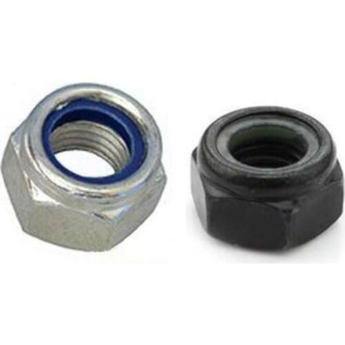 100Pcs M2 M2.5 M3 M4 M5 M6 M8 M10 M12 Lock nut Carbon Steel Lock Nuts Nylock Self Locking Hex Nuts DIN985 Black
