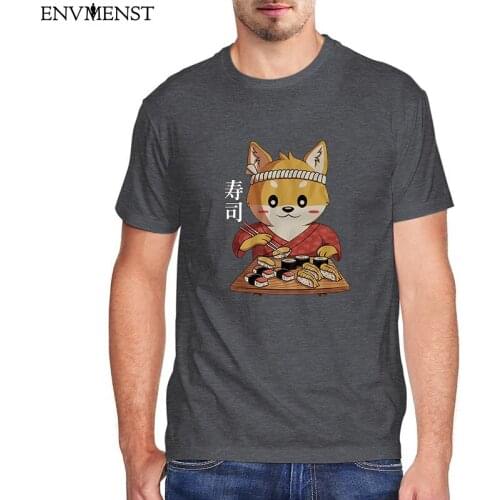 2021 Funny Cat T Shirt Men Clothing 100% Cotton Japanese Food Cat Graphic Shirt Vintage Mens Short Sleeve Tees Oversized Tops