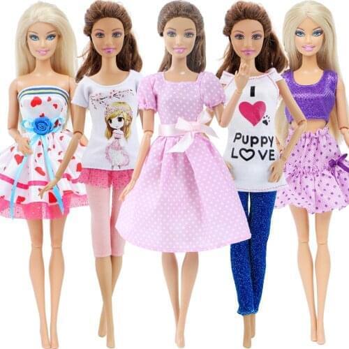 5 Pcs/Lot Fashion Mix Style Dress Daily Casual Wear Skirt Trousers Accessories Clothes for Barbie Doll Dollhouse Girl DIY Toy