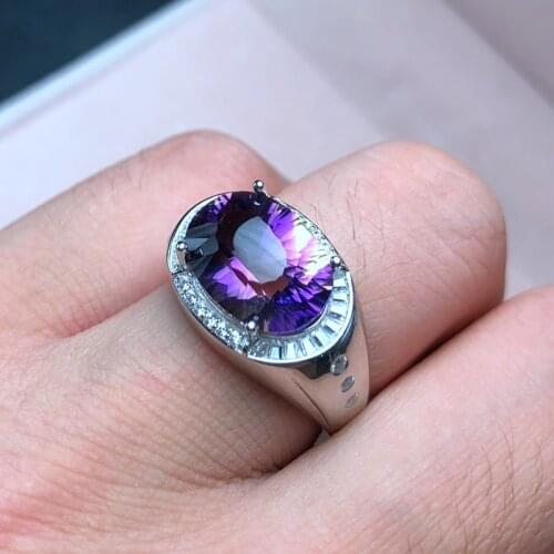 Ametrine mens ring, beautiful color, 925 silver, factory processing, size and size can be customized