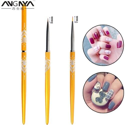 ANGNYA 1Pc 5/7mm Gold Line Painting Brushes Nail Art Brush Metal Nail Accesoires Draw Liner Flowers French Design Manicure Tools