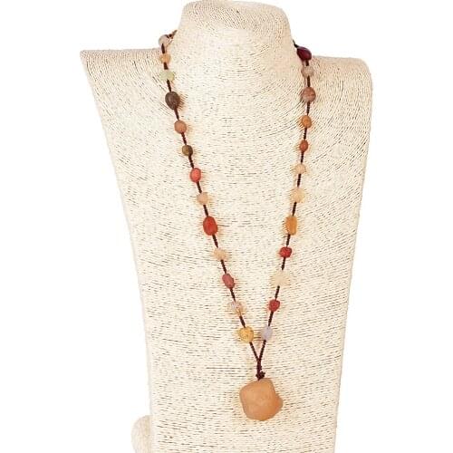 Asingeloo Natural Stone Beads Alxa Original Colorful Agate Necklace Hand-beaded Women Stone Necklace