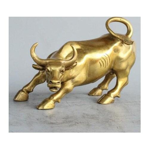 Big 8" Wall Street Bronze Fierce Bull OX Statue-Brass