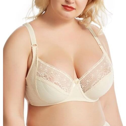 Breast Cover Brassiere Thin Underwear Plus Size Lace Womens Bra Sexy Lingerie for Ladies Adjusted-straps 3/4 Cup C D DD E Cup