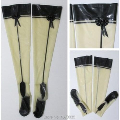 Sexy lingerie exotic handmade latex cekc zentai tighth transparent spliced black line bow-knot long stockings socks customize