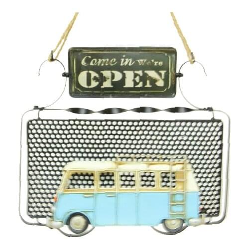 Decorative Metal Open Door Lettering Blue Minibus Decorated - Cafe, Restaurant, hotel-Door Wall Lettering-Gift, Trinket Quality