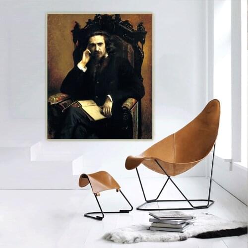 Citon Ivan Kramskoi《Vladimir Solovyov》Canvas Oil Painting Artwork Poster Picture Background Decor Home Living Room Decoration