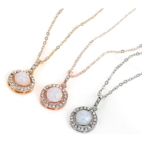 Fashion Opal Crystal Pendant Necklace Chain Bride Wedding Jewelry Gift for Women