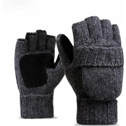 Half-finger Clamshell Woolen Gloves Mens Knitted Winter Womens Plus Velvet Thickening Riding Warm Wool Gloves
