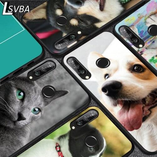 Cute Pet Cats And Dog For Huawei Y5 6 7 8 9 Y5P Y6S Y6P Y7P Y7A Y8P Y8S Y9A Y9S 2018 2019 2020 Pro Prime Black Soft Phone Case