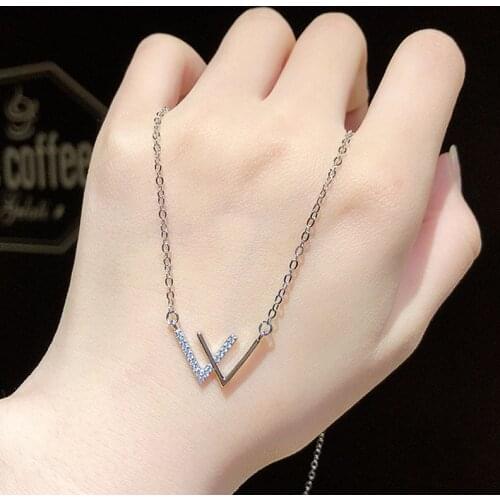 Delicate W Letter Necklace 925 Sterling Silver Double V Clavicle Chain Pendant Necklace for Women Girl Choker Collares Gift