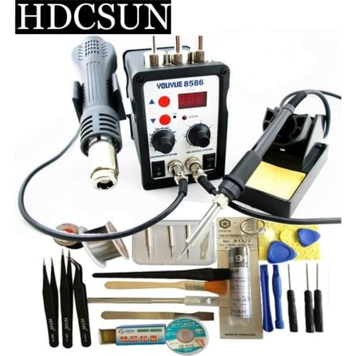 Hihg quality YOUYUE 8586 110V / 220V 700W 2 in 1 SMD Rework Soldering Station Hot Air Gun + Solder Iron With Free Gifts