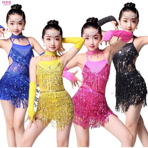 Childrens Latin dance dress costume girls group competition practice clothes sequin costumes ballroom dance competition dresses