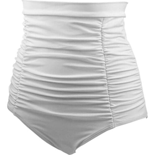 Classic High waist women\s bikini swim trunks vintage retro fold high waist solid color oversize brasil thong bath short swim