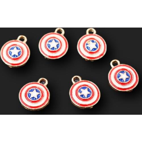 10pcs Enamel Movie Captain Buckler Pendants Hip Hop Bracelet Earrings Metal Accessories DIY Charms For Jewelry Crafts Making