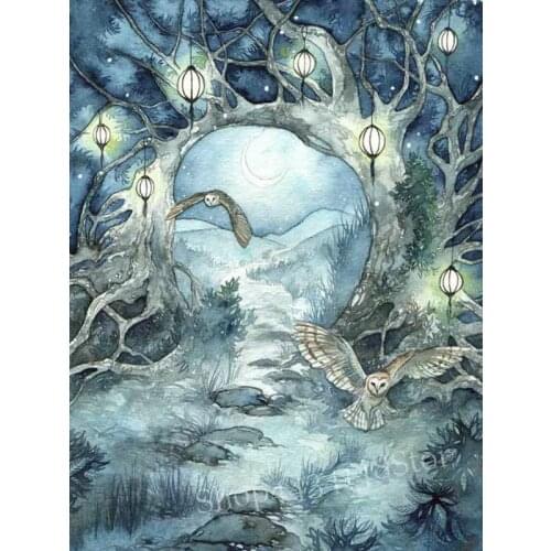 Full square / round drill 5D diamond painting owl landscape icon diamond embroidery animal handmade mosaic artwork