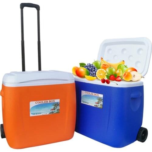 28L Portable Cooler Camping Ice Bucket Car Refrigerator with Wheel Drawbar Large Food Storage Container Freezer Thermal Cool Box