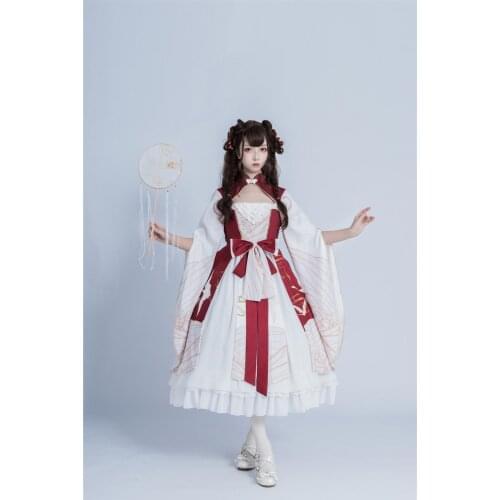 Preppy style student Hanfu retro sweet lolita victorian printing fresh ress kawaii girl loli cosplay lolita kimono kawaii girl
