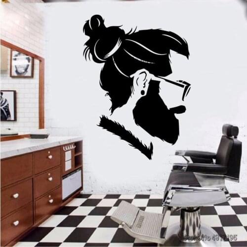 Hair Salon Vinyl Decals Hair Cut And Shaves Vinyl Wall Window Poster Mural Hipster Man Barbershop Wall Sticker Barber Sign