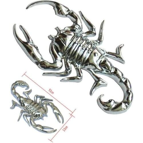 Silver 3D Metal Car Tail Trunk Body Scorpion Animal Decals Decorative Sticker Metal Silver