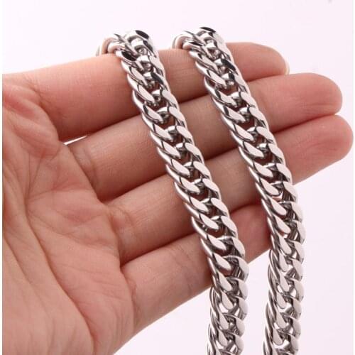 Tiasri 8/10mm Fashionable Mens Necklaces Bracelets High Quality Stainless Steel Choker Curb Cubas Link Chain Wholesale Retail