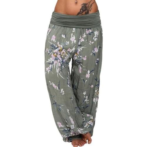 Women Casual Pants Floral Print Elastic Waist Soft Mid Waist Wide Leg Pants Harem Streetwear pantalones de mujer штаны женский