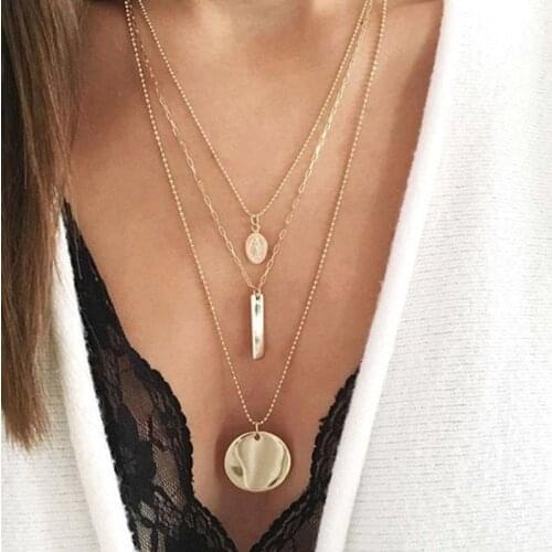 HebeDeer Simple Round Trendy Girl Necklace Women Yellow Gold Color Bohemia Multilayer Chain Necklaces Jewelry Lady Collier