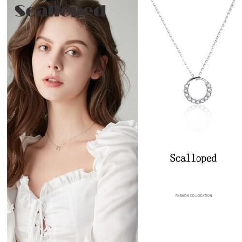 Scalloped Trendy Luxurious Goddess Circle Pendant Necklace Women 2021 New Brand Design Exquisite Zircon Statement Jewelry