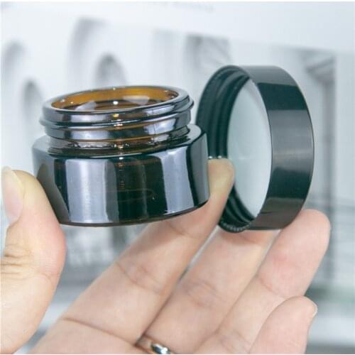10PC 5ml 10ml 20ml 30ml 50ml Mini Brown Glass Reusable Cosmetic Bottle Black Cap Leakage Proof Cream Lip Gloss Salve Amber Jars