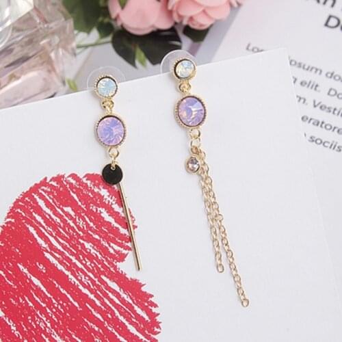 2018 New Asymmetric Shiny Rhinestone Long Chain Tassel Earrings for Women Fashion Personality Female Drop Earring Jewelry EC506