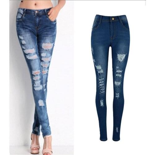 2018 Time-limited Sale Jeans Woman Jeans Mujer Competitive Products Elastic Force Pure Cotton Holes Boyfriend Pencil Bound Feet