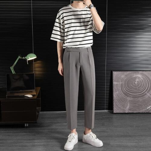 2021 Mens Trendy Loose Straight Pants Slim Fit Formal Casual Pants Fashions British Business Grey/black/green Suit Pants M-3XL