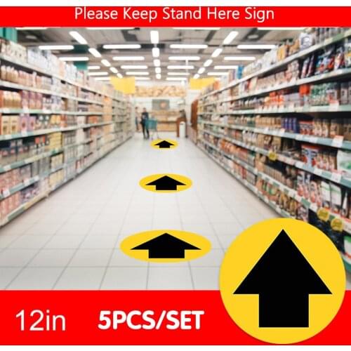5pcs Arrow Indication Sign Isolated Sticker Please Keep Wait Here Stand Here Keep 6ft In Between Distance Marker Floor Sign