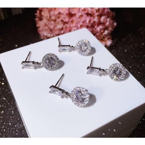 Authentic 925 Sterling Silver Classic Elegance Round And Square Earrings, Clear CZ Compatible With European Women Jewelry