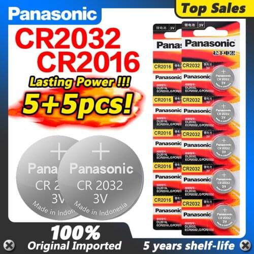 Panasonic battery 5pcs cr2016 + cr2032 3v button battery coin battery lithium ion battery for watch computer remote control toy