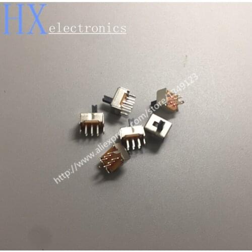 Free shipping 50PCS SS22D07 SS-22D07 6PIN 2P2T DPDT toggle switch side slide switches handle 4mm ROHS