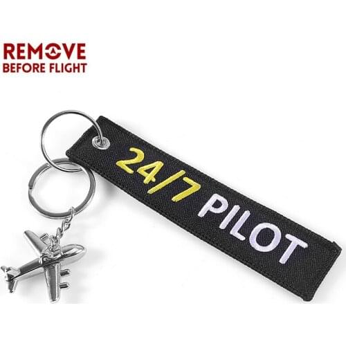24/7 POLIT Key Chain Anahtarlik Label Embroidery Keychain with Metal Plane Key Chain for Aviation Gifts Car Keychains