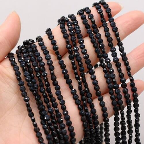 Natural Semi-precious Stone Oblate Section Beads Obsidian 4mm For DIY Necklace Earrings Accessories Gift Length 38cm