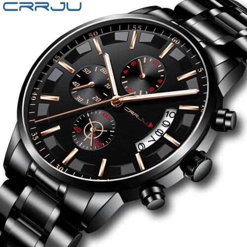 2019 New Fashion CRRJU Top Brand Luxury Watches Men Business Casual Stainless Steel Chronograph Quartz Wristwatch relojes hombre