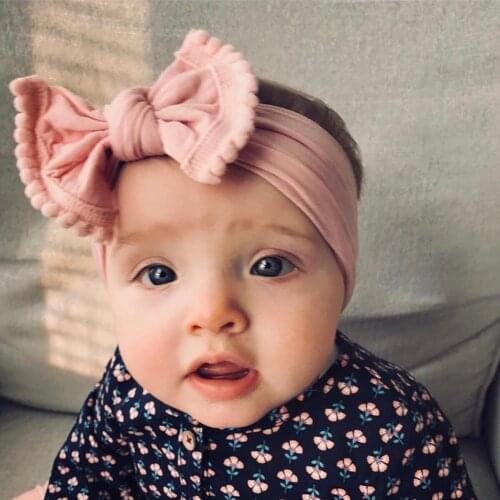 Baby Bow Headband Soft Nylon Bow Baby Girl Hair Accessories with Pompom Trim Bow Hair Bands for Newborn Girls 27 Colors JFNY031